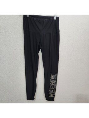 Reebok Womens Black Leggings With Logo Graphic Print Size Small Stretchy Active